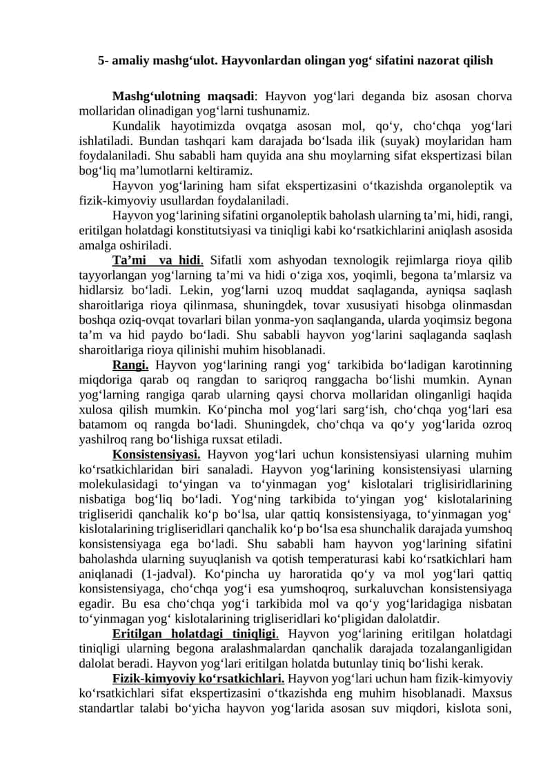 Hayvon yog‘larining sifat ekspertizasi 1