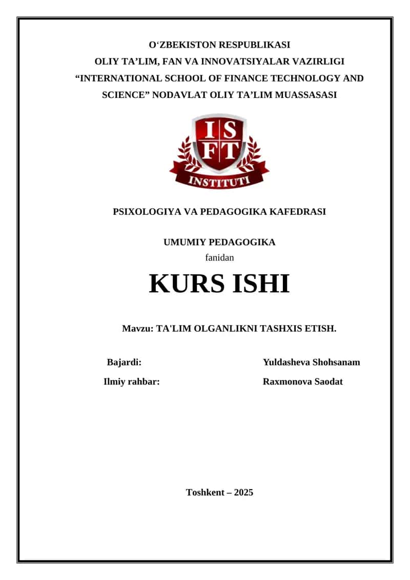 Ta'lim olganlikni tashxis etish 1
