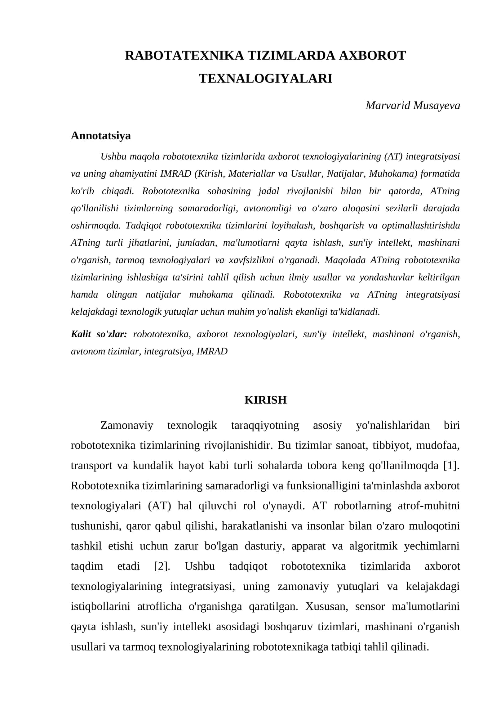 ROBOTATEXNIKA TIZIMLARDA AXBOROT TEXNALOGIYALARI 1