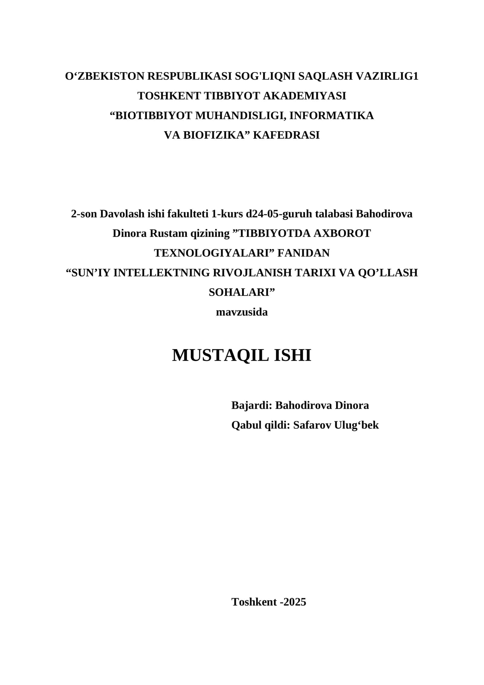 SUN’IY INTELLEKTNING RIVOJLANISH TARIXI VA QO’LLASH SOHALARI 1