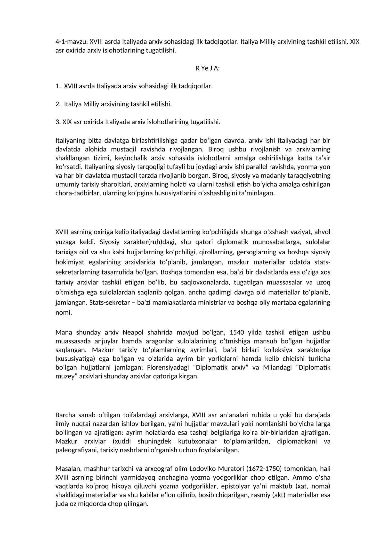Arxiv sohasidagi tadqiqotlar Italiyada 1