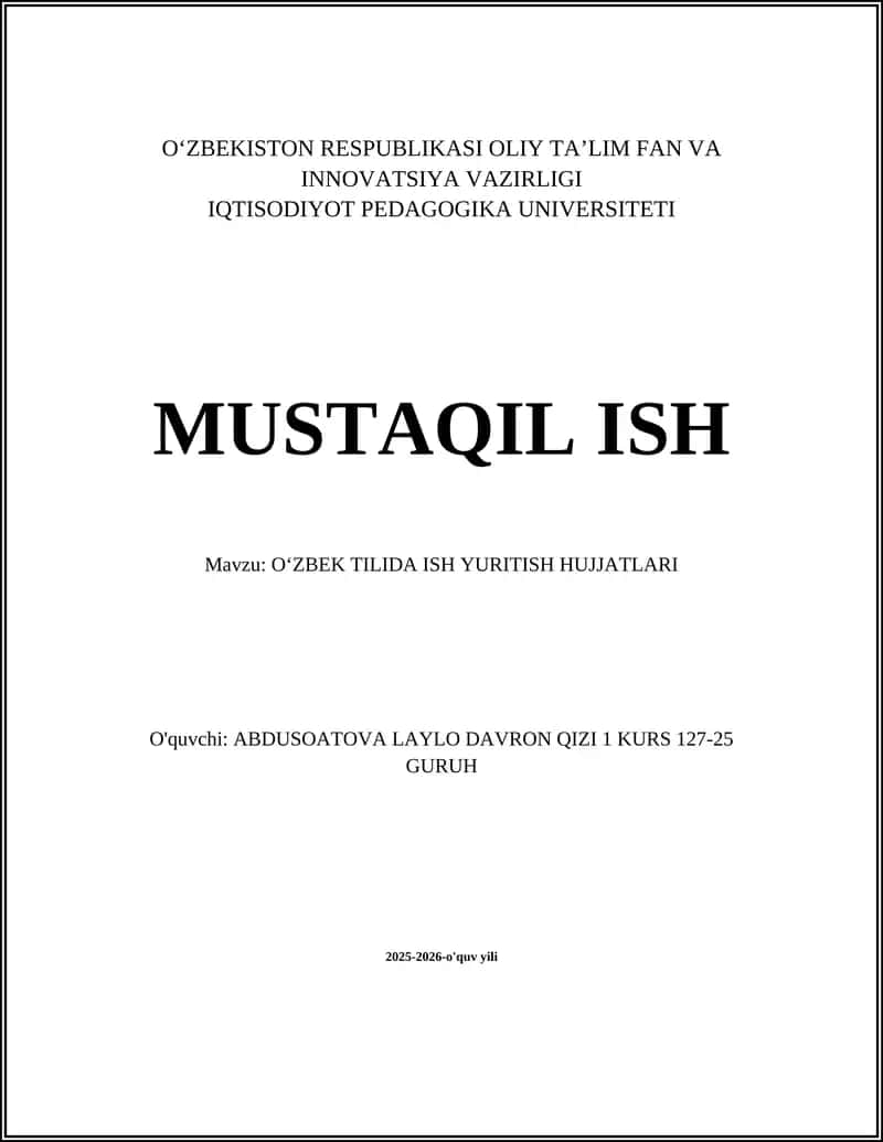 OʻZBEK TILIDA ISH YURITISH HUJJATLARI 1