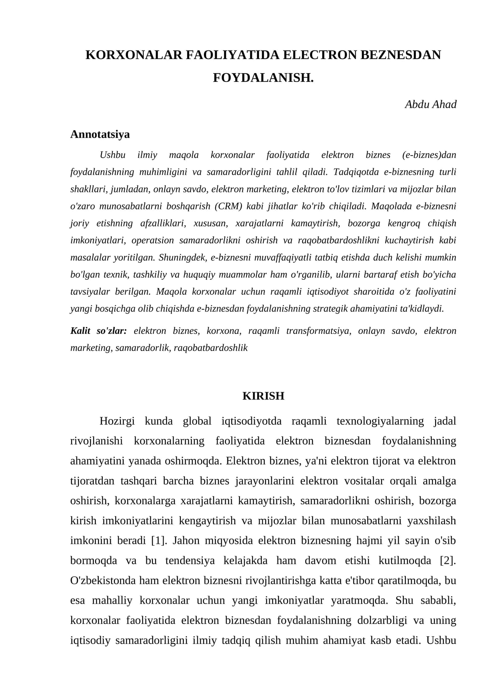 KORXONALAR FAOLIYATIDA ELECTRON BEZNESDAN FOYDALANISH 1