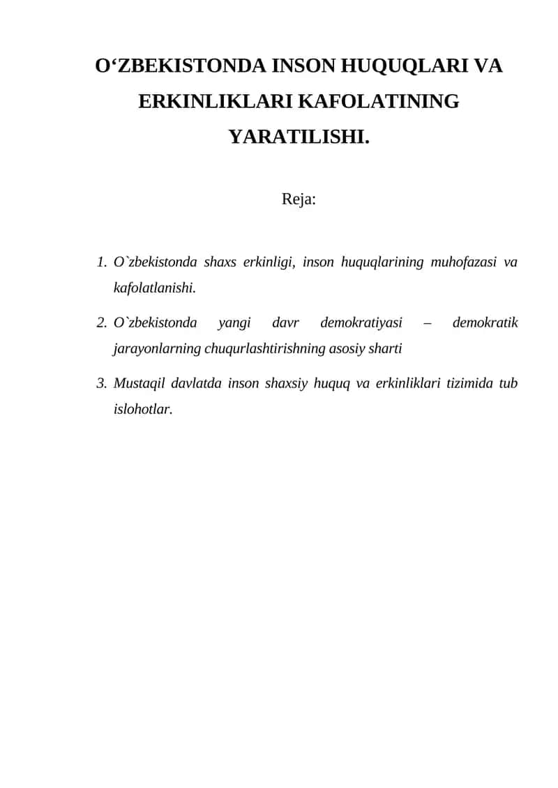 O‘ZBEKISTONDA INSON HUQUQLARI VA ERKINLIKLARI KAFOLATINING YARATILISHI 1