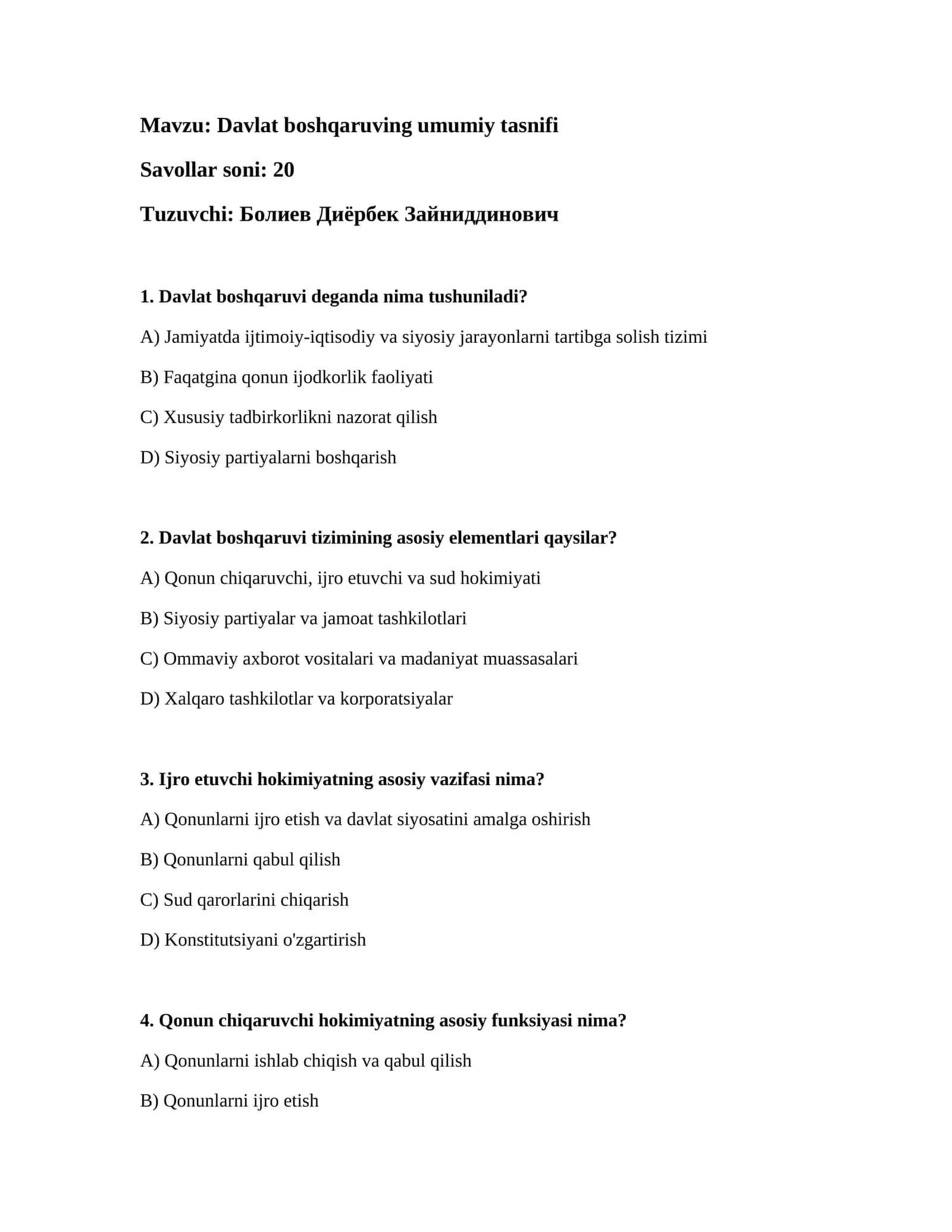 Davlat boshqaruving umumiy tasnifi 1
