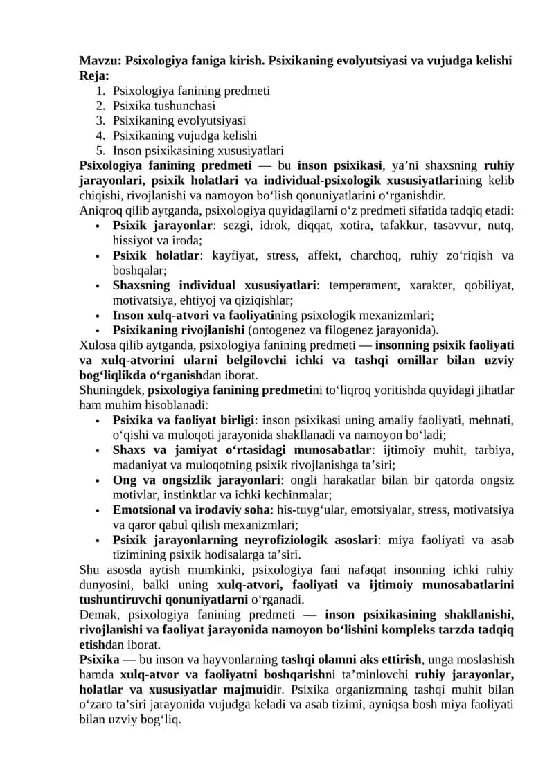 Psixologiya faniga kirish 1