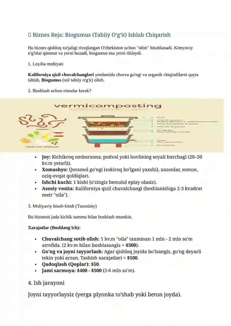 Biogumus (Tabiiy O‘g‘it) Ishlab Chiqarish
