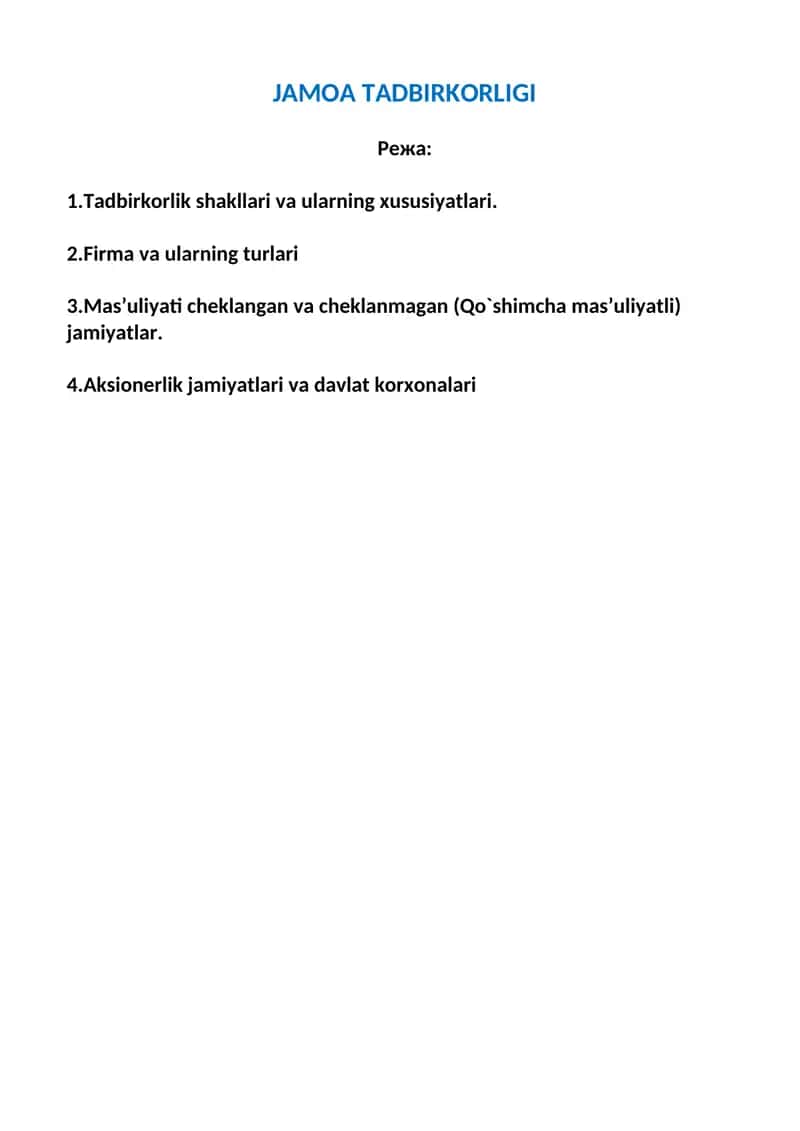 Jamoa Tadbirkorligi 1