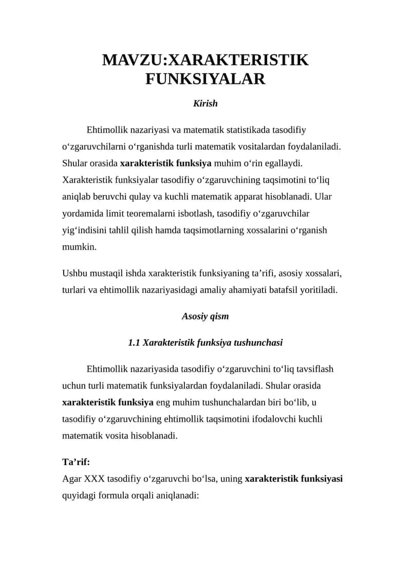 XARAKTERISTIK FUNKSIYALAR 1