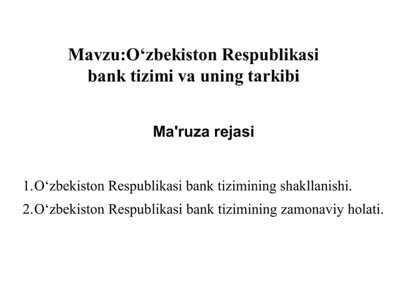 Oʻzbekiston respublikasi Bank tizimi 1