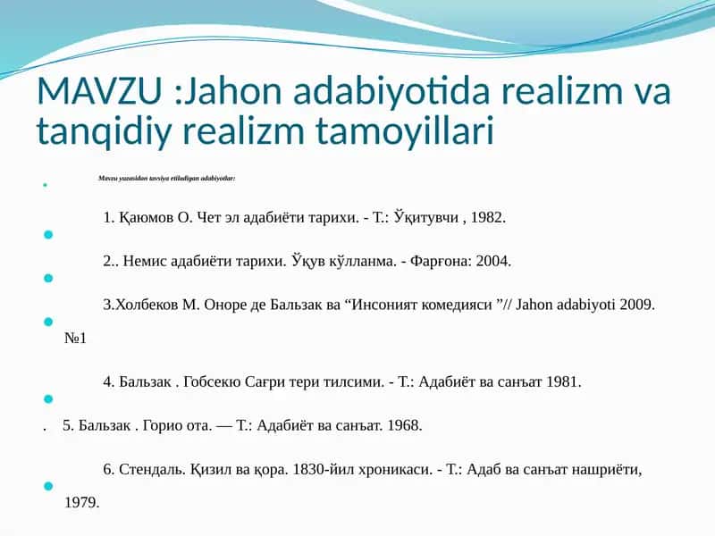 Jahon adabiyotida realizm va tanqidiy realizm tamoyillari 1