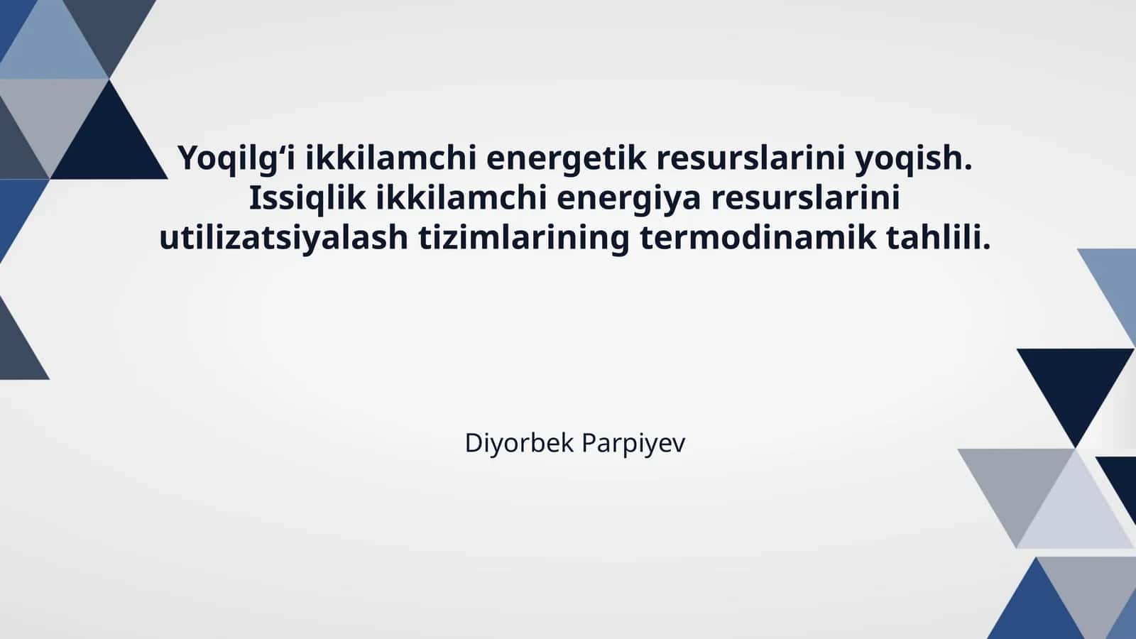 Yoqilgʻi ikkilamchi energetik resurslarini yoqish. Issiqlik ikkilamchi energiya resurslarini utilizatsiyalash tizimlarining termodinamik tahlili. 1
