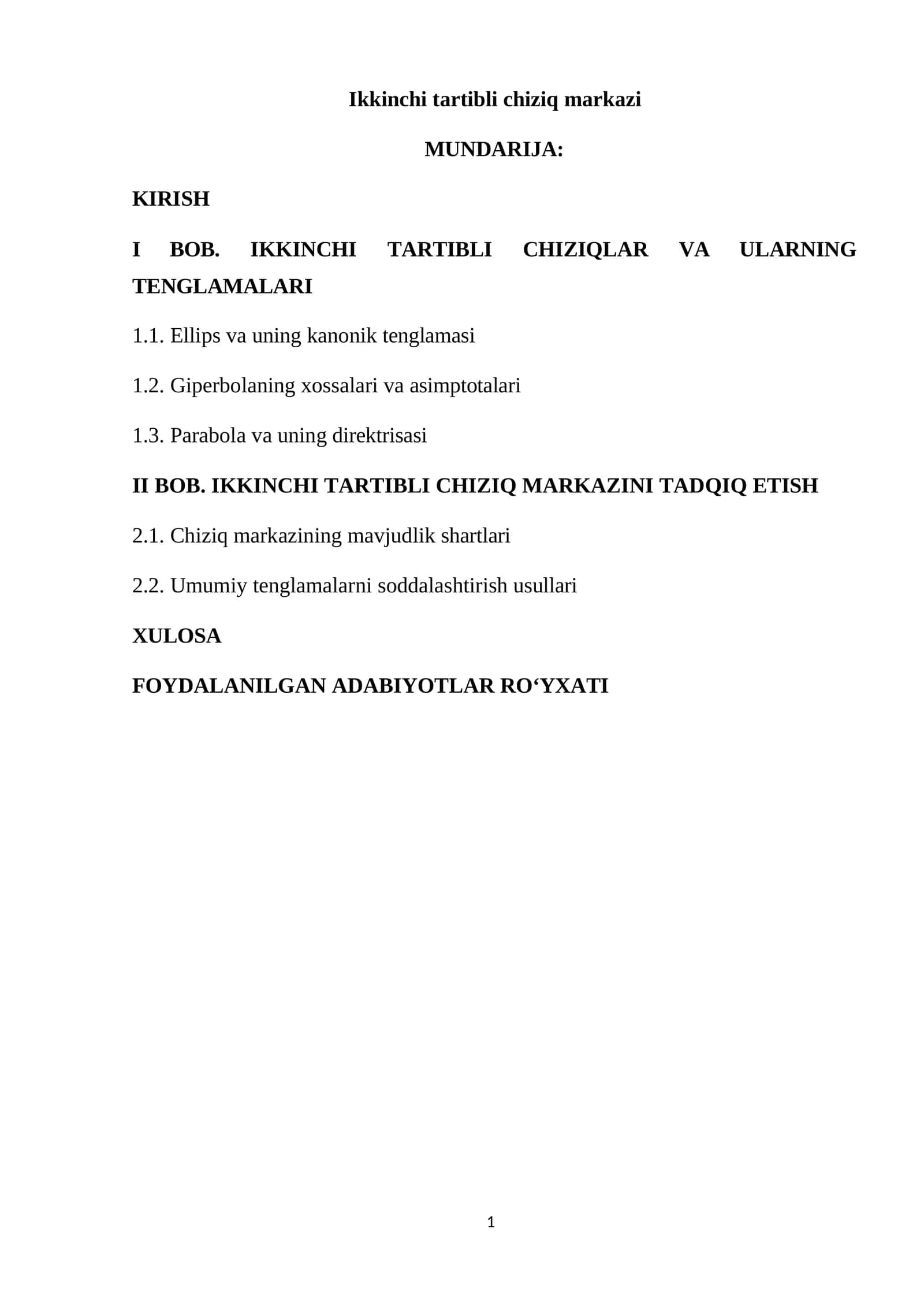 IKkinchi tartibli chiziq markazi 1