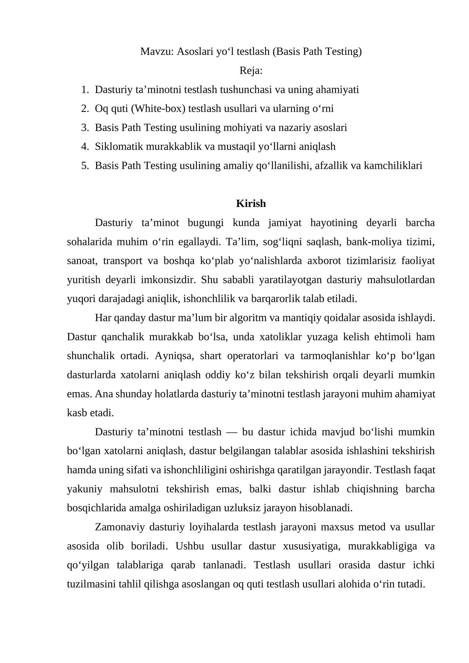 Asoslari yo‘l testlash (Basis Path Testing) 1