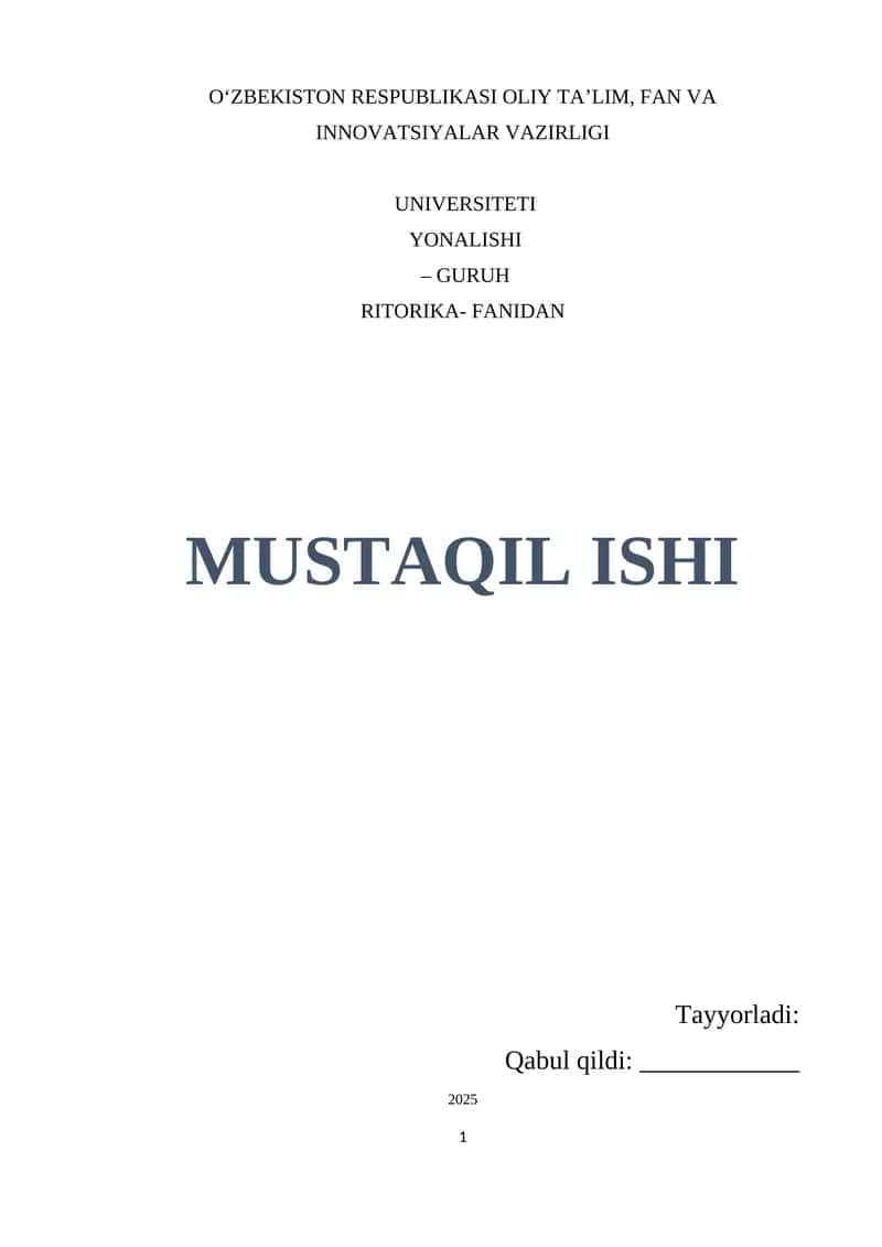 MAVZU: NOTIQLIK SANATI VA TEXNIKASIGA OID TEST TOPSHIRIQLARINI BAJARISH 1