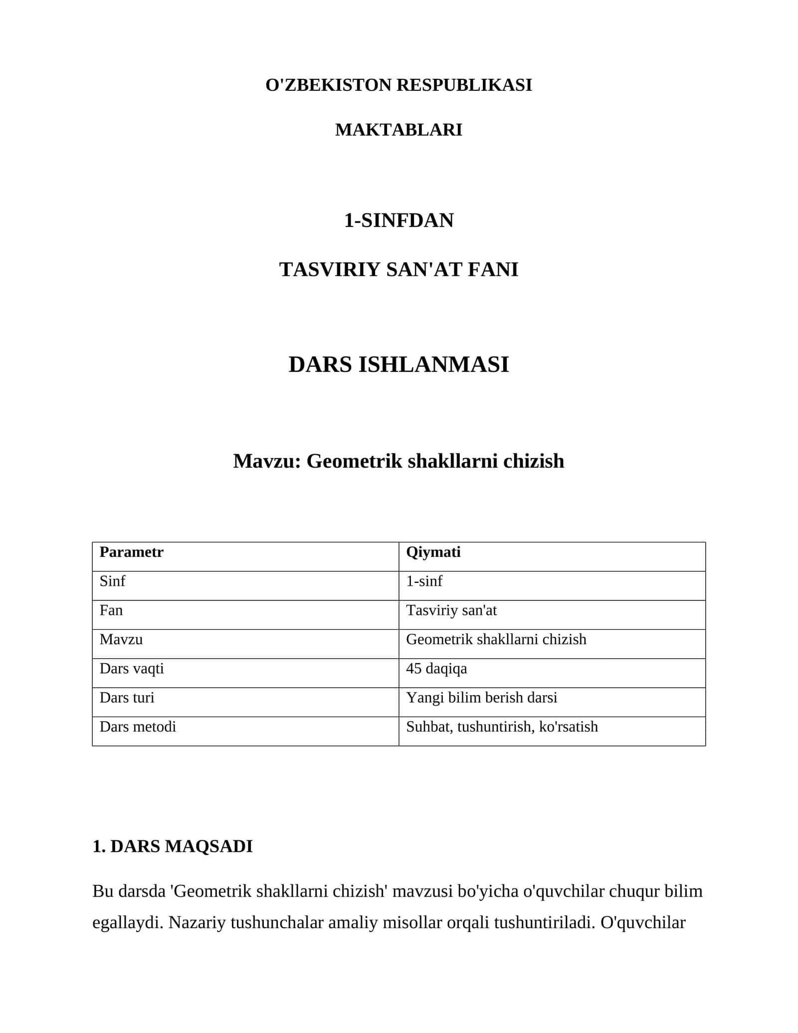 TASVIRIY SAN'AT FANI DARS ISHLANMASI 1