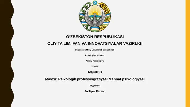Psixologik professiografiyasi.Mehnat psixologiyasi 1