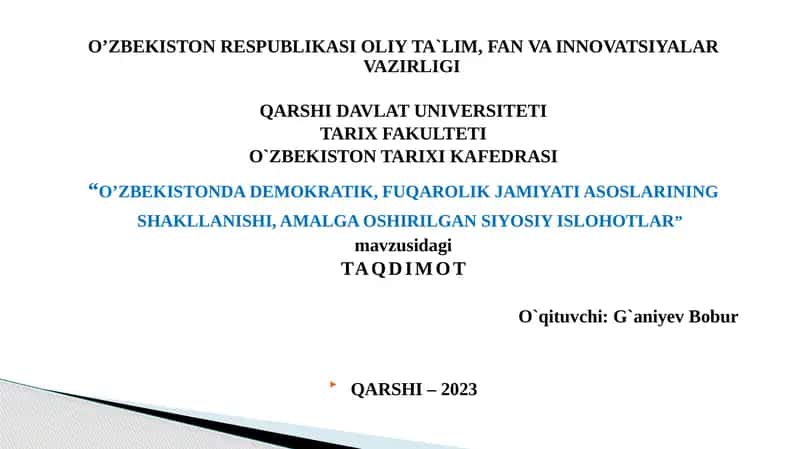O‘zbekistonda Demokratik, Fuqarolik Jamiyati Asoslari 1