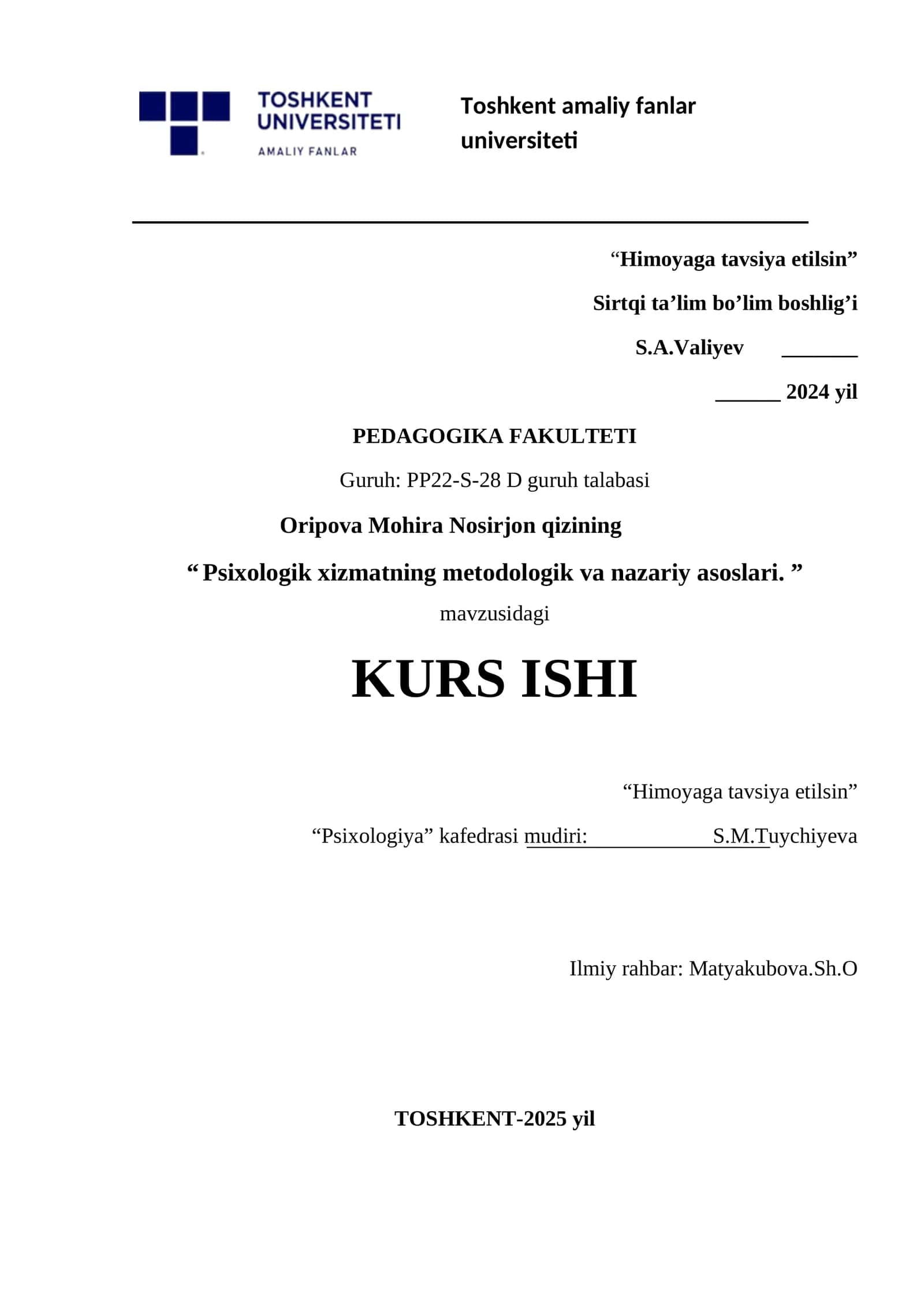 Psixologik xizmatning metodologik va nazariy asoslari 1