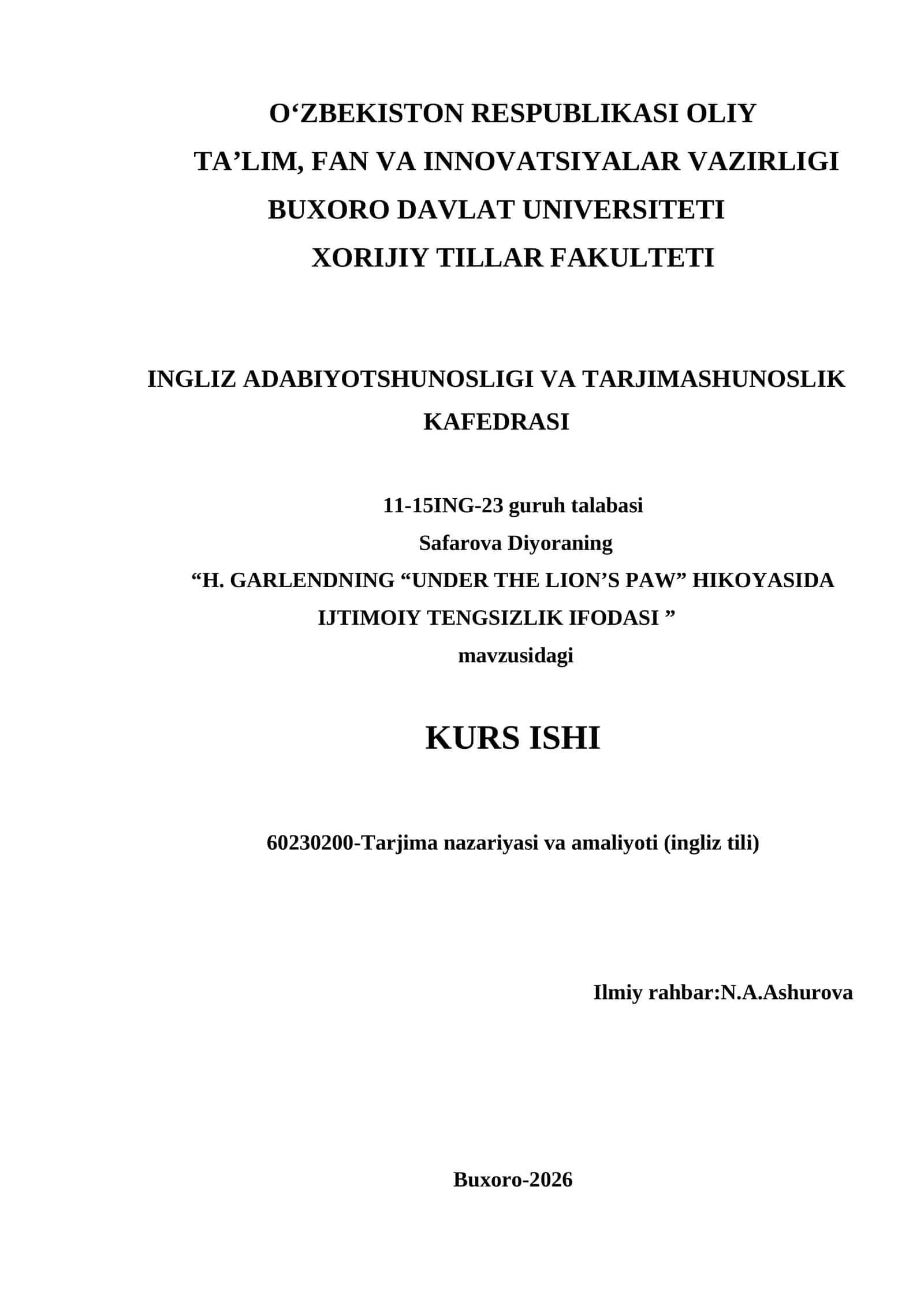 H. Garlendning “Under the Lion’s Paw” hikoyasida ijtimoiy tengsizlik ifodasi 1