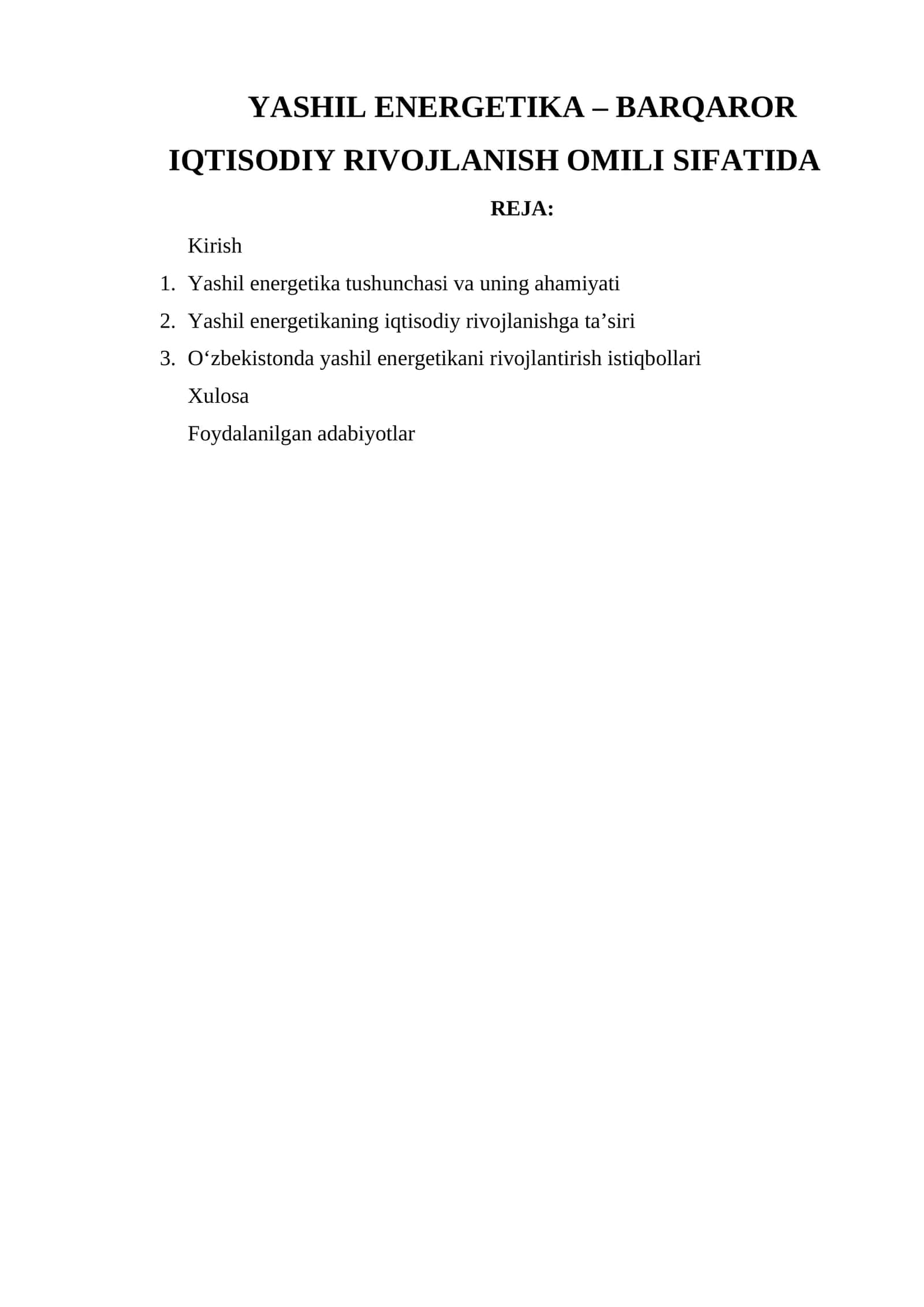 Yashil energetika – barqaror iqtisodiy rivojlanish omili sifatida 1