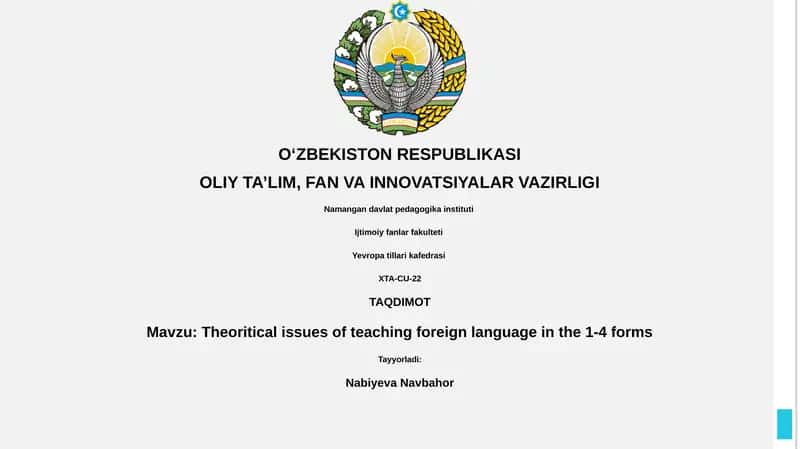 Theoritical issues of teaching foreign language in the 1-4 forms 1