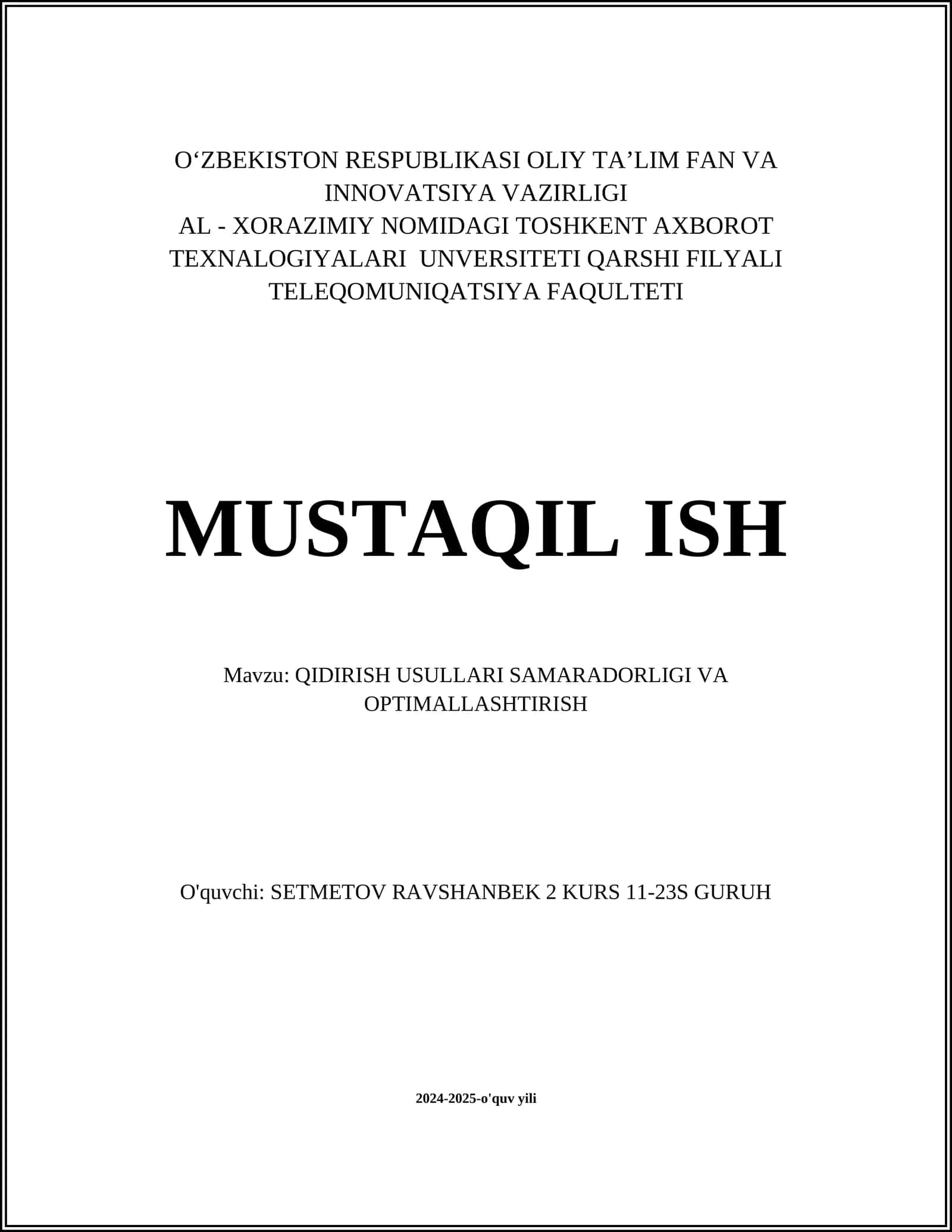 Qidirish usullari samaradorligi va optimallashtirish 1
