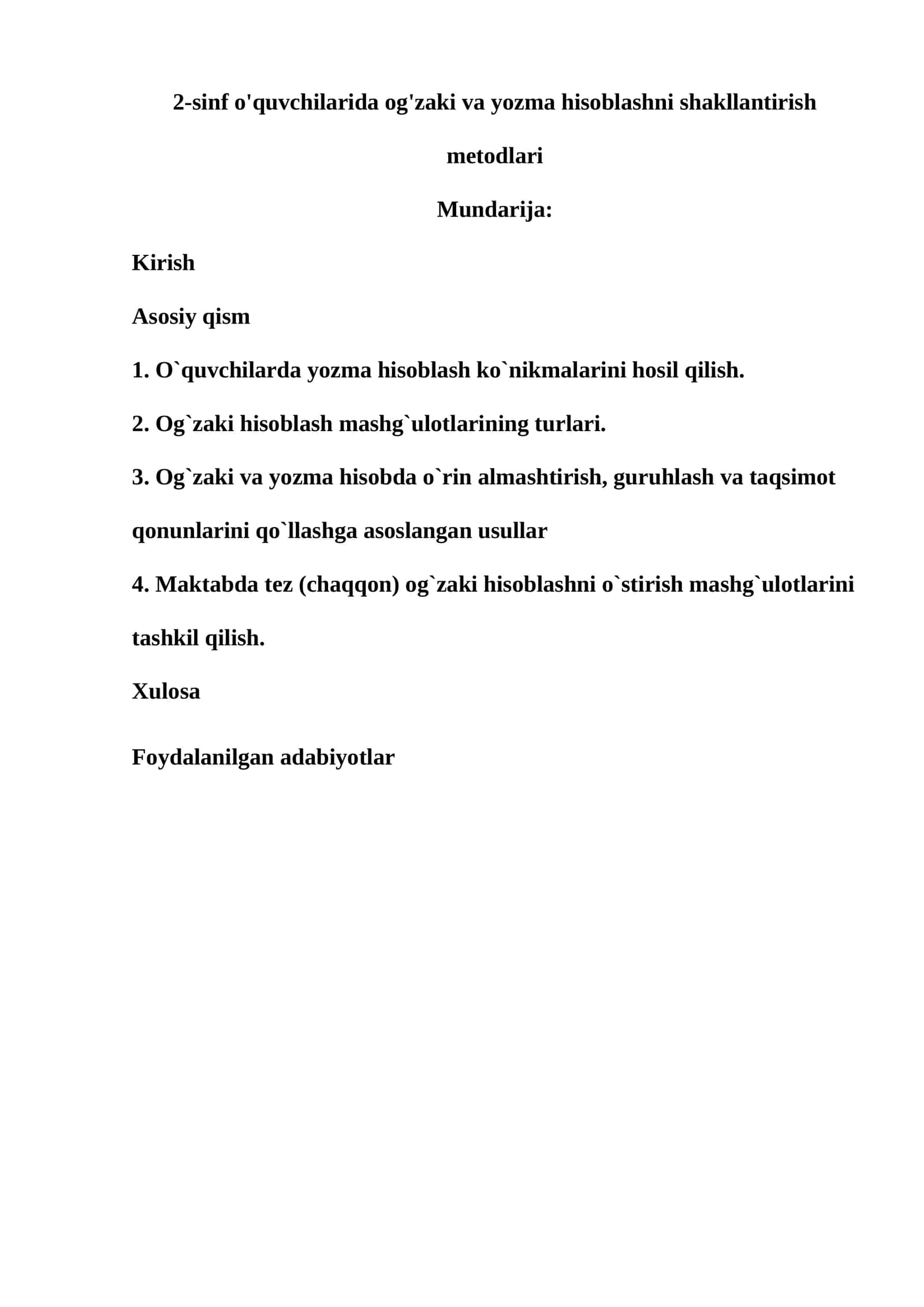 2-sinf o'quvchilarida og'zaki va yozma hisoblashni shakllantirish metodlari 1