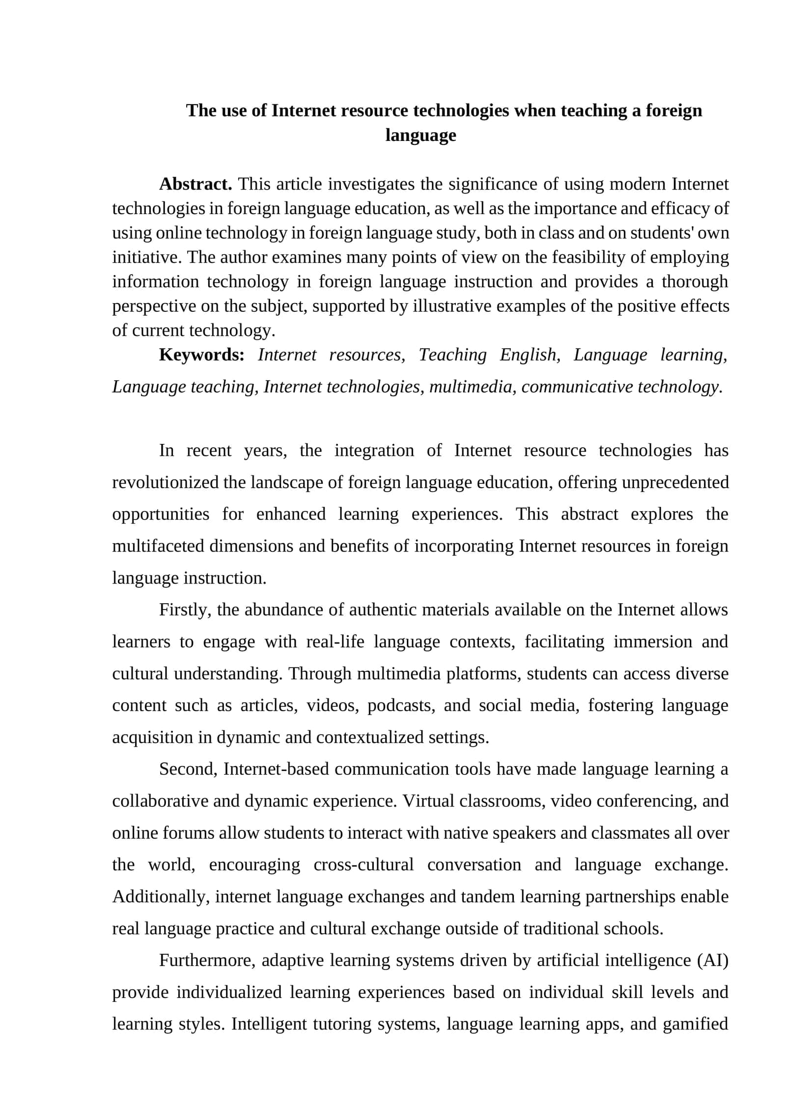 The use of Internet resource technologies when teaching a foreign language 1