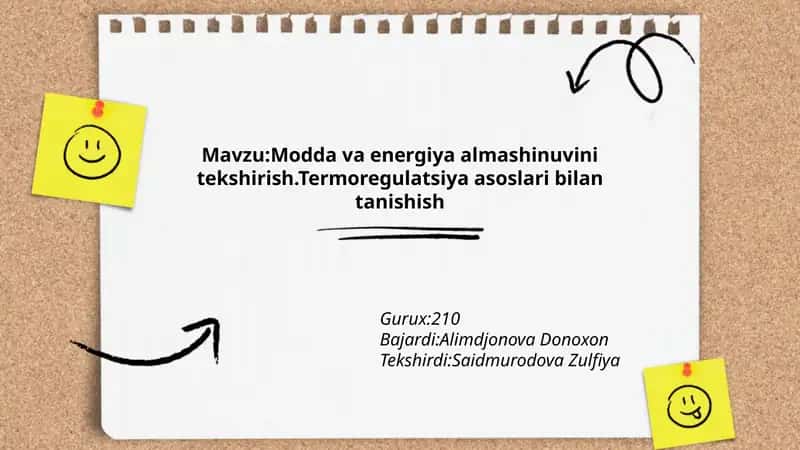 Modda va energiya almashinuvini tekshirish.Termoregulatsiya asoslari bilan tanishish 1