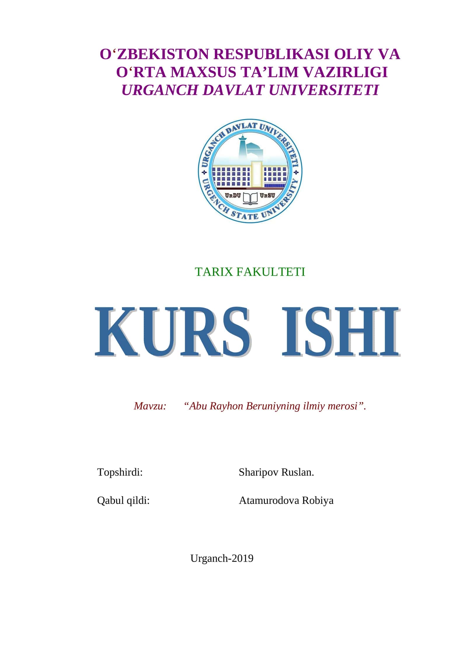 Abu Rayhon Beruniyning ilmiy merosi 1