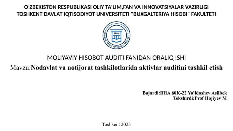 Nodavlat va notijorat tashkilotlarida aktivlar auditini tashkil etish 1