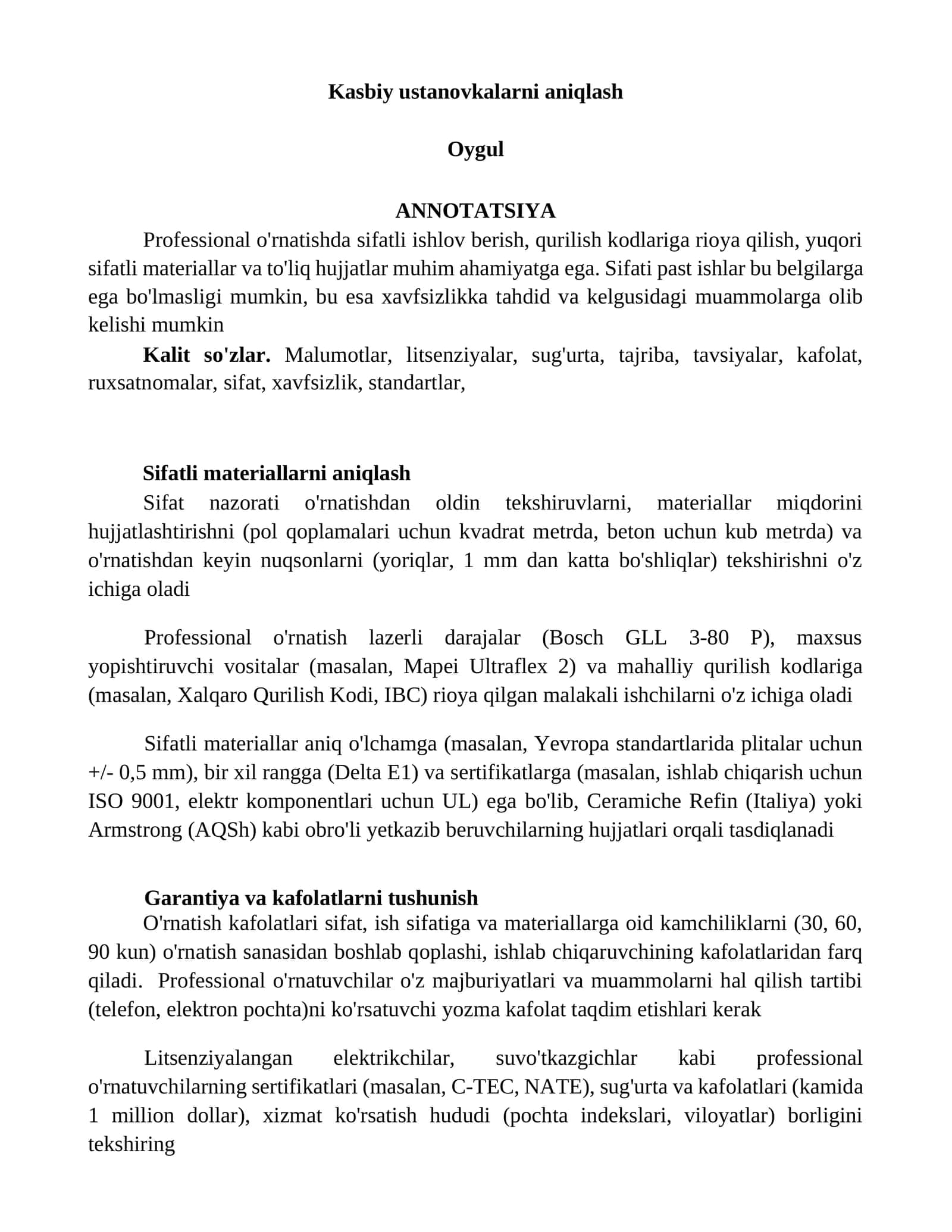 Kasbiy ustanovkalarni aniqlash 1
