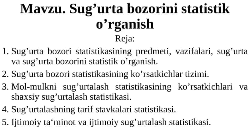 Sug’urta bozorini statistik o’rganish 1