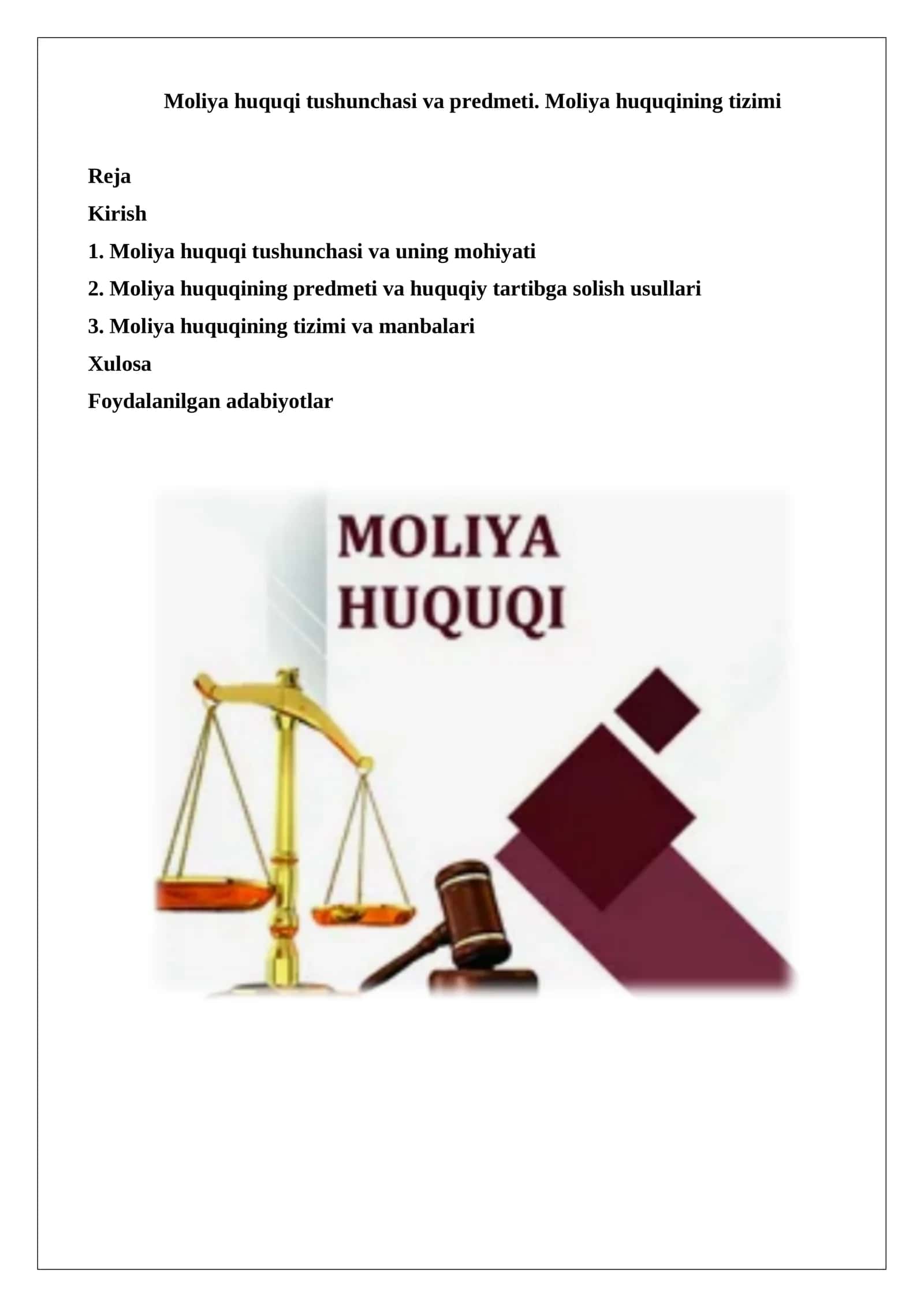 Moliya huquqi tushunchasi va predmeti 1