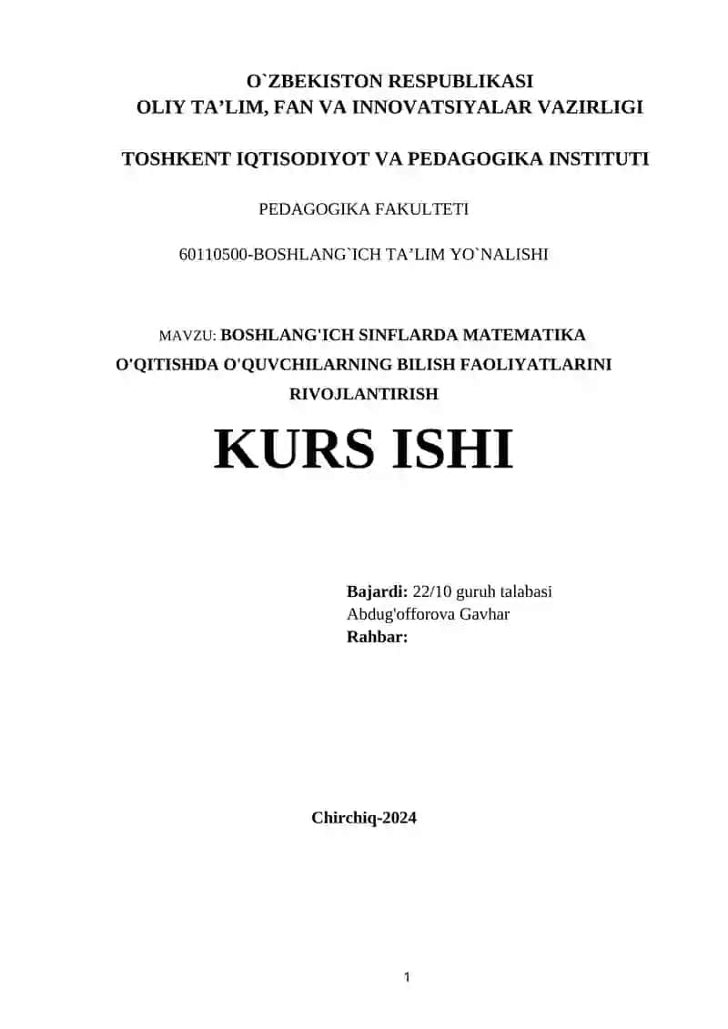 Boshlang'ich sinflarda matematika o'qitish