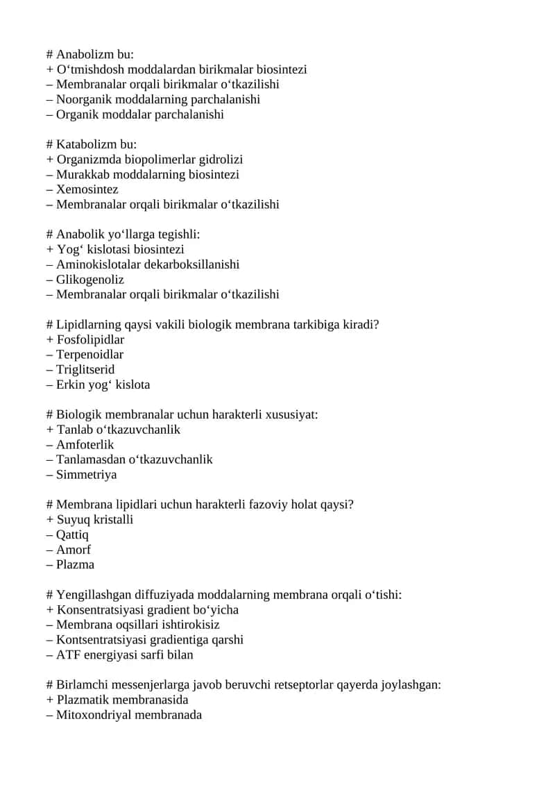 Lipidlarning qaysi vakili biologik membrana tarkibiga kiradi? 1