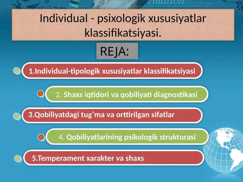 Individual - psixologik xususiyatlar klassifikatsiyasi 1