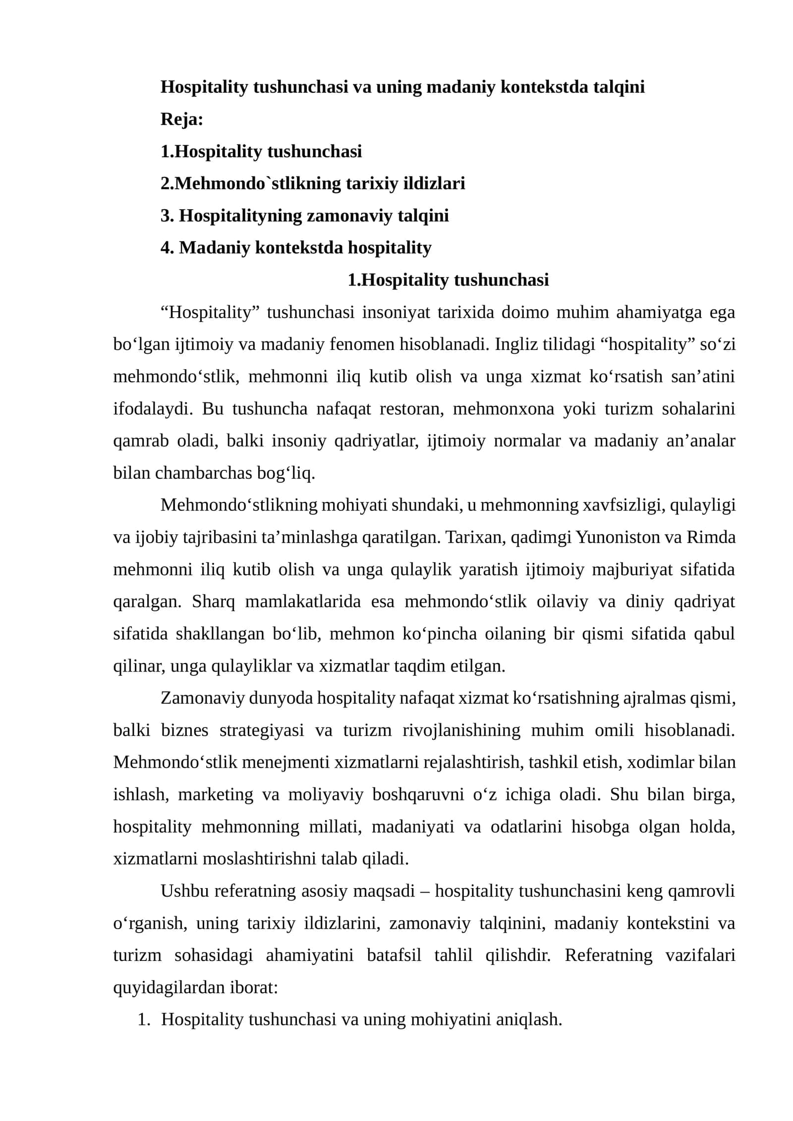 Hospitality tushunchasi va uning madaniy kontekstda talqini 1