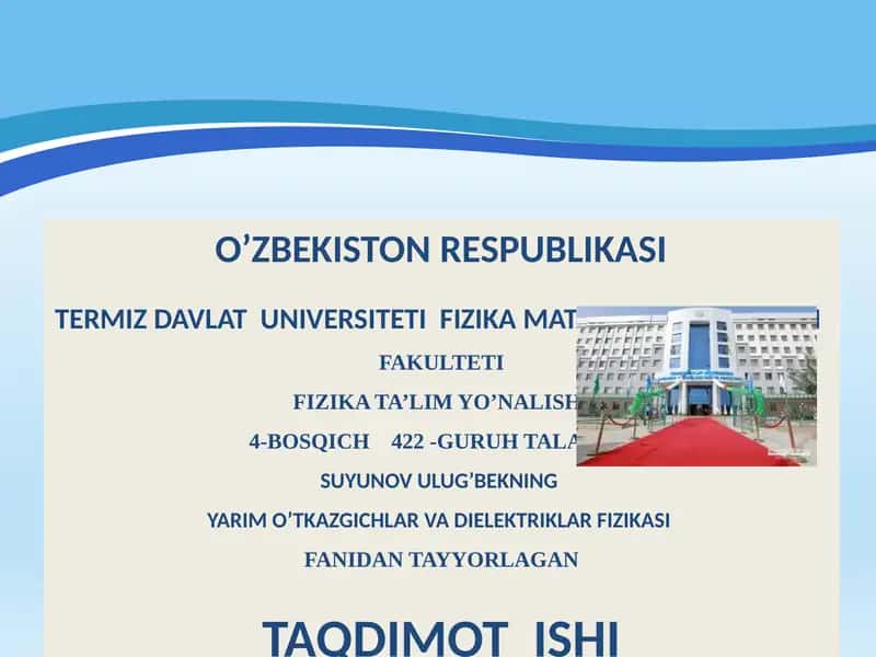 Yarim O’tkazgichlar va Dielektriklar Fizikasi 1