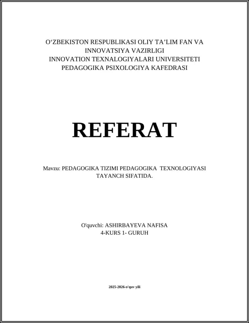 PEDAGOGIKA TIZIMI PEDAGOGIKA TEXNOLOGIYASI TAYANCH SIFATIDA 1