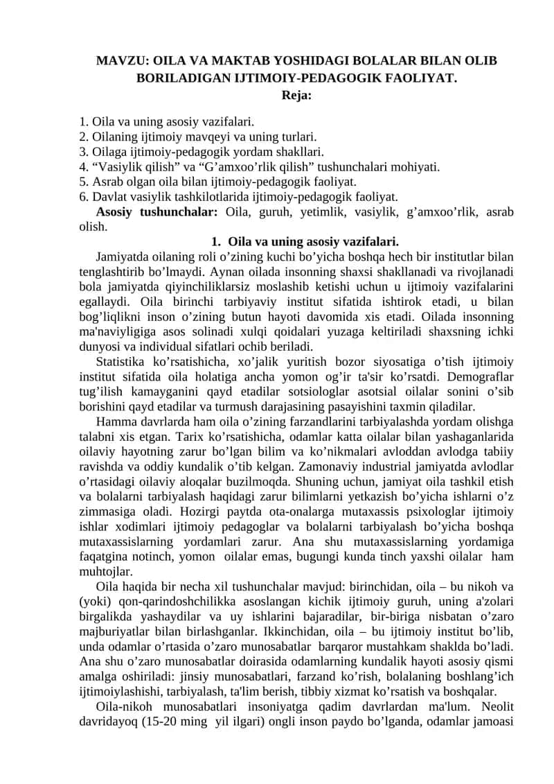Oila va Maktab Yoshidagi Bolalar Bilan Olib Boriladigan Ijtimoiy-Pedagogik Faoliyat 1