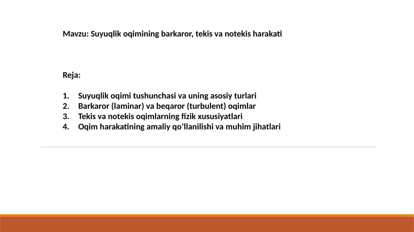 Suyuqlik oqimining barkaror 1