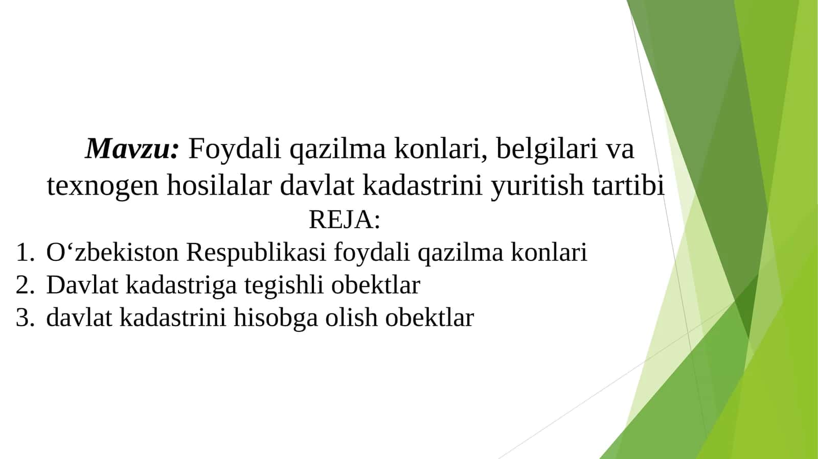 O‘zbekiston Respublikasi foydali qazilmakonlari, belgilar va texnogen hosilalarni davlat kadastrini yuritishtartibi 1