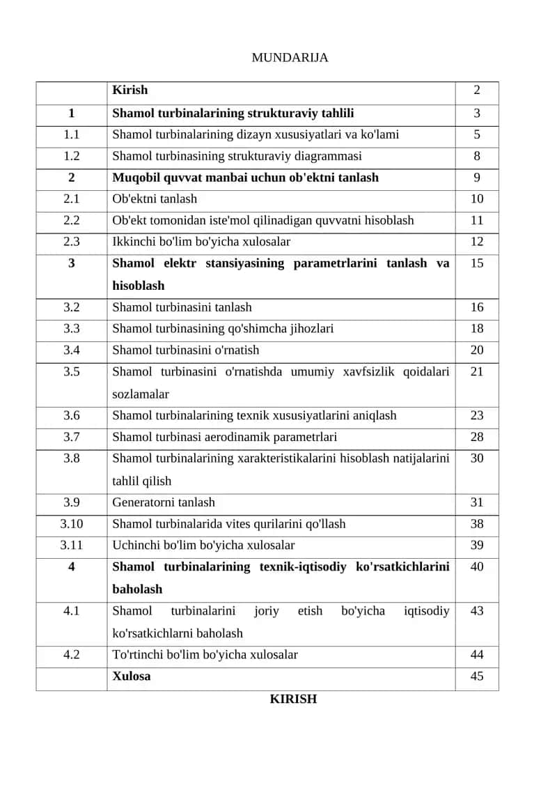Shamol turbinalarining texnik xususiyatlari 1