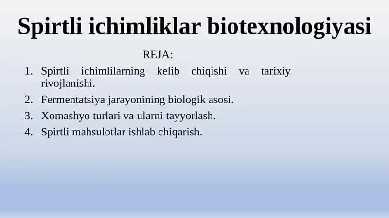 Spirtli ichimliklar biotexnologiyasi 1