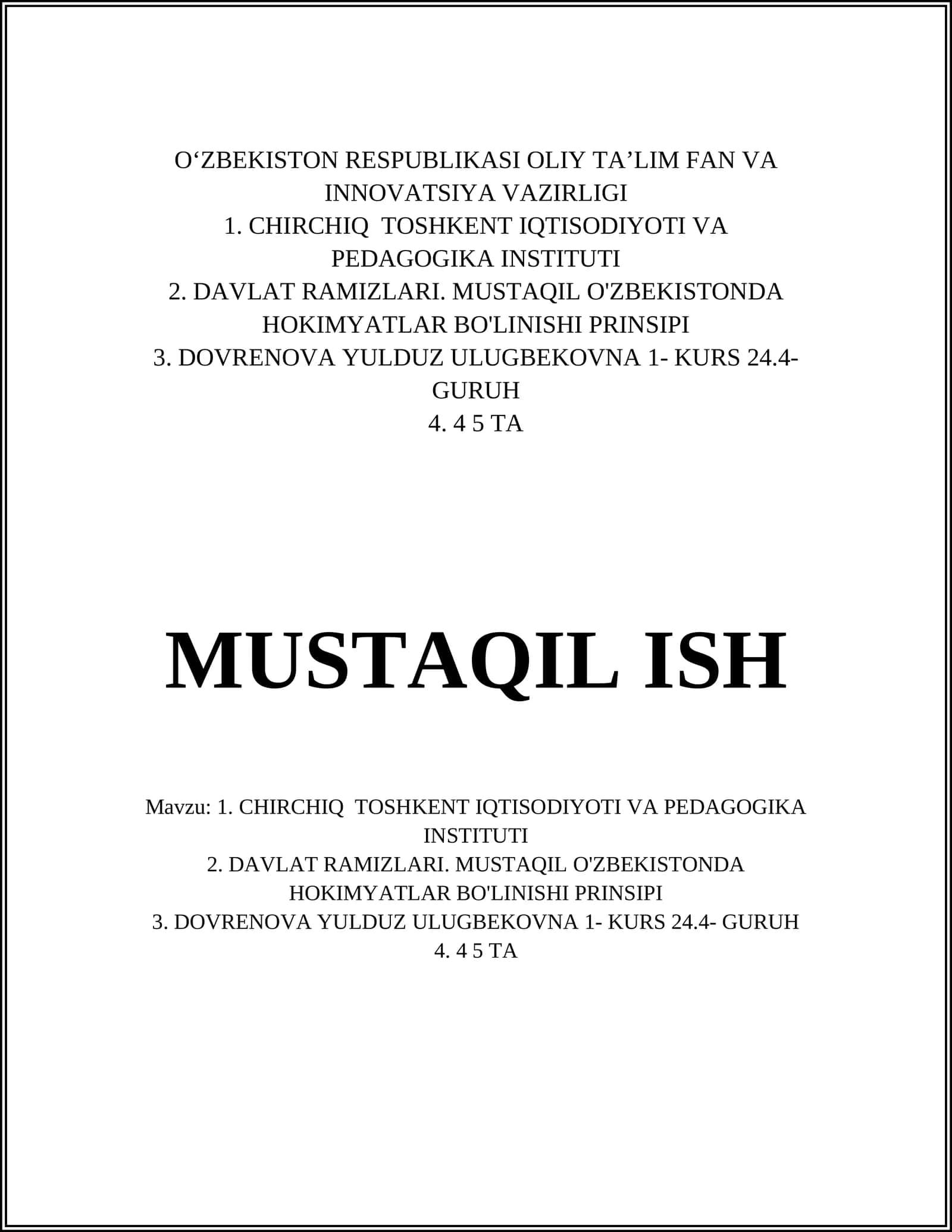 CHIRCHIQ TOSHKENT IQTISODIYOTI VA PEDAGOGIKA INSTITUTI 1