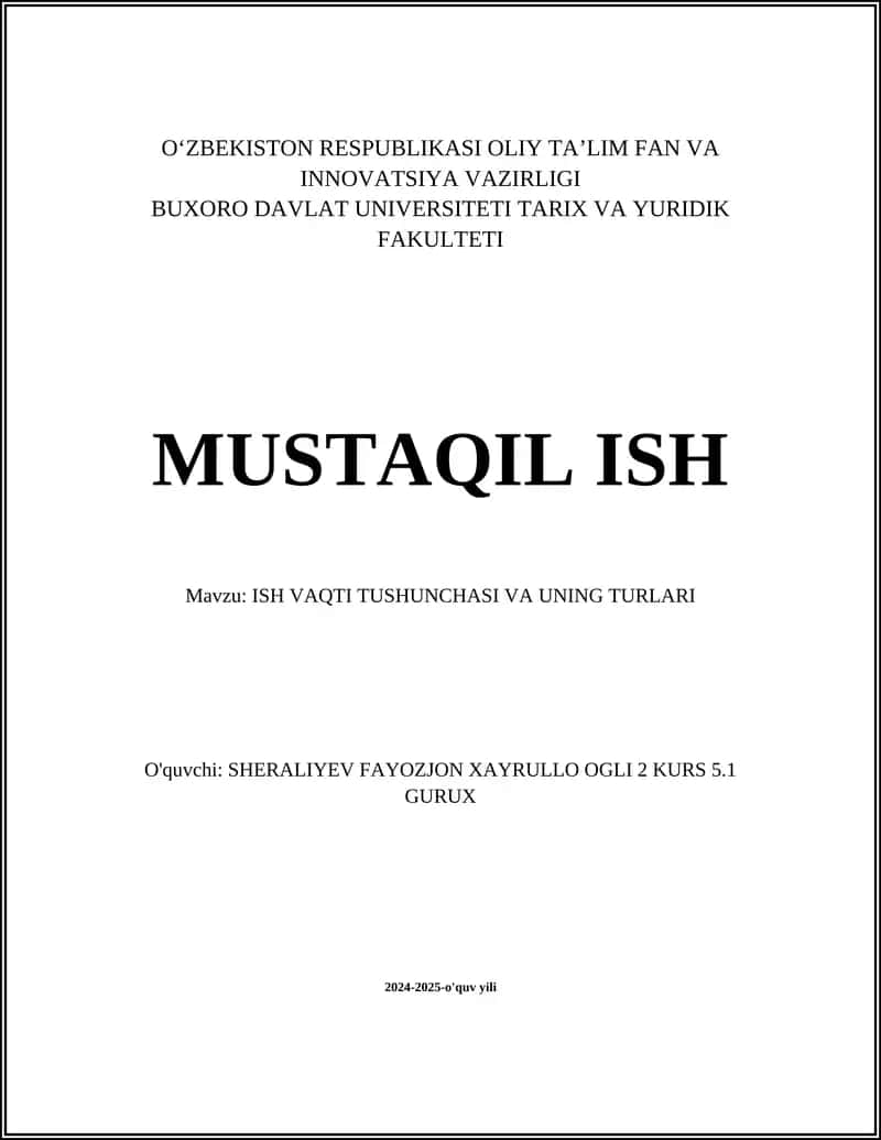 ISH VAQTI TUSHUNCHASI VA UNING TURLARI 1