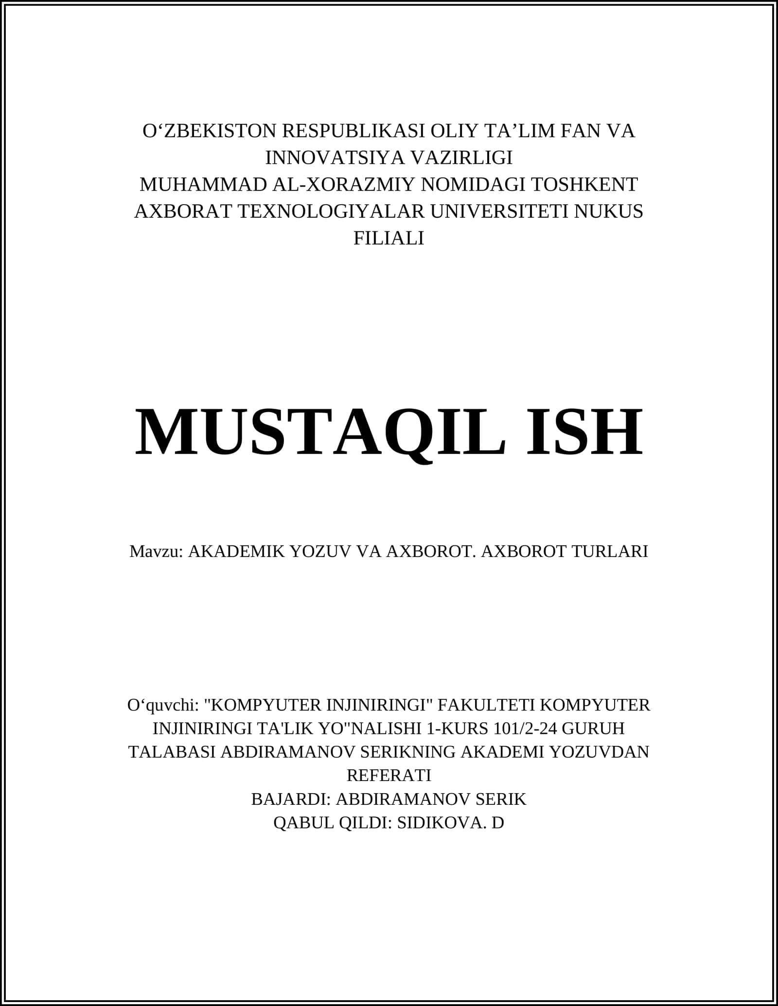 Axborotning asosiy turlari 1