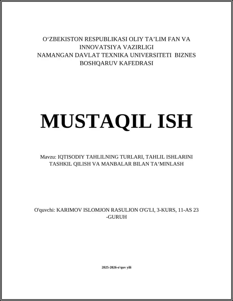 IQTISODIY TAHLILNING TURLARI 1